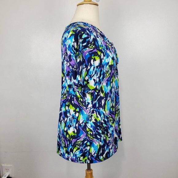 Liz & Me Colorful Fun Short Sleeve Pullover Stretchy Top Size 1X (18/20W) - Picture 5 of 12